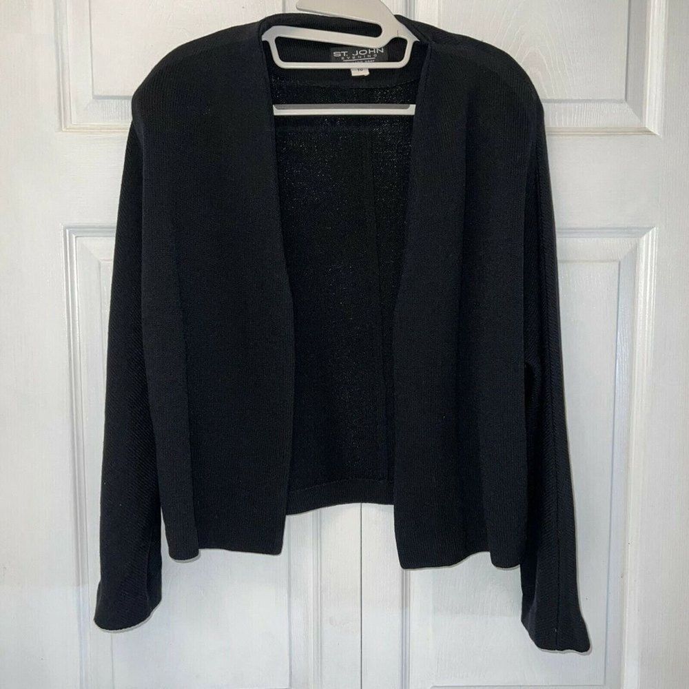 St. John Vintage Y2K Black Long Sleeve Open Front Cardigan Sweater Size‎ 10